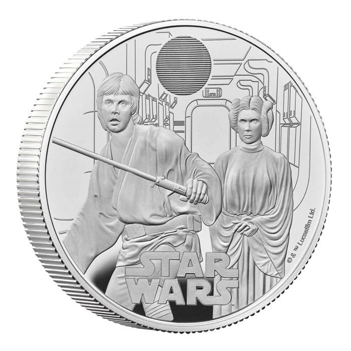 Luke Skywalker and Princess Leia Coins 5 Star Wars Luke Skywalker and Princess Leia 2023 UK 2oz Silver Proof Coin