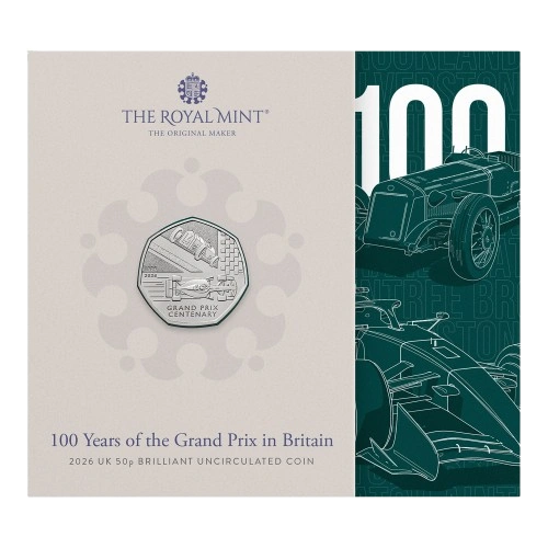 100 Years of the Grand Prix in Britain 2026 UK 50p Brilliant Uncirculated Coin