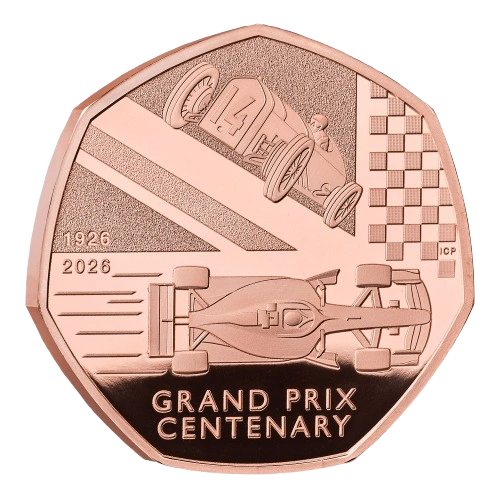 100 Years of the Grand Prix in Britain 2026 UK 50p Gold Proof Coin