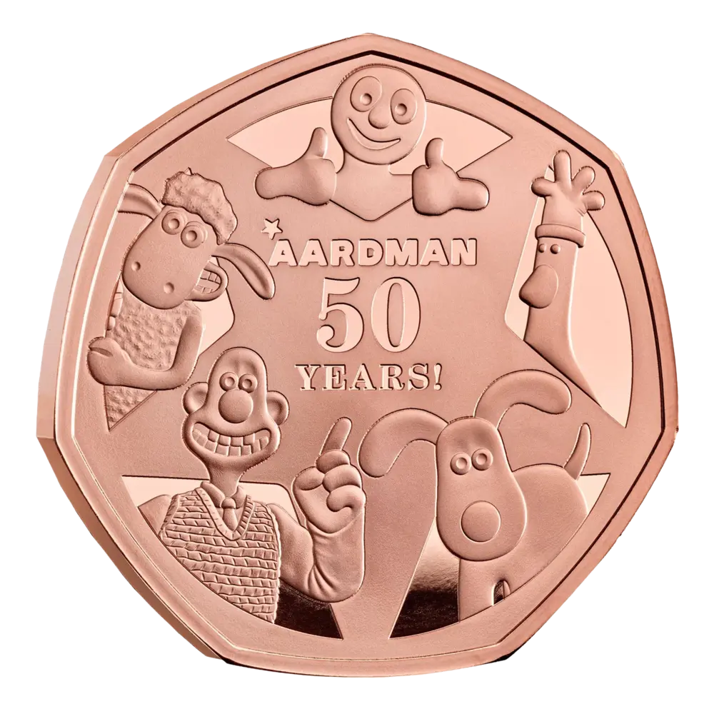 50 Years of Aardman 2026 UK 50p Gold Proof Coin