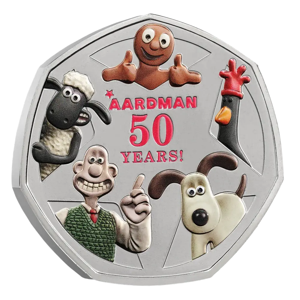 50 Years of Aardman 2026 UK 50p Brilliant Uncirculated Colour Coin