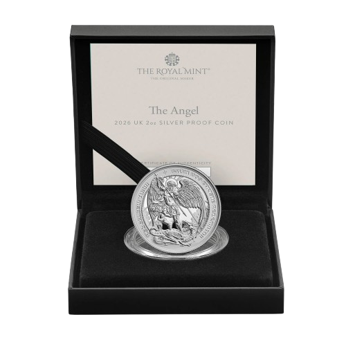 The Angel 2026 UK 2oz Silver Proof Coin Packaging - 2026 UK 2oz Coin Presentation Pack