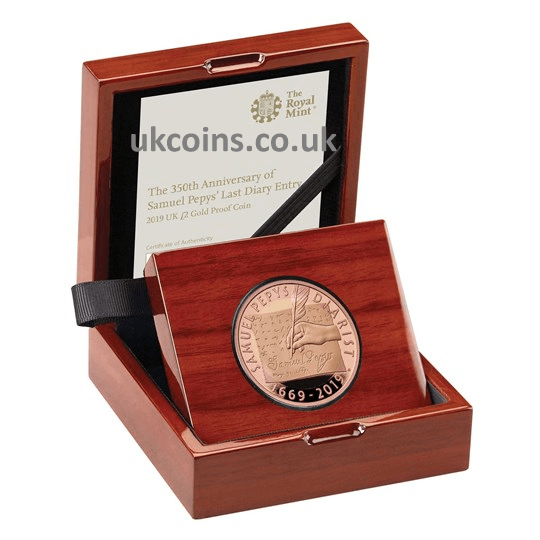 Samuel Pepys 2019 UK £2 Gold Proof Coin