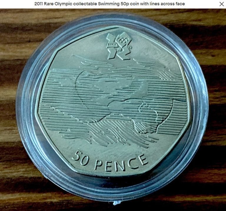 Aquatics 50p Coin Rare Olympic Lines Across Swimmers Face